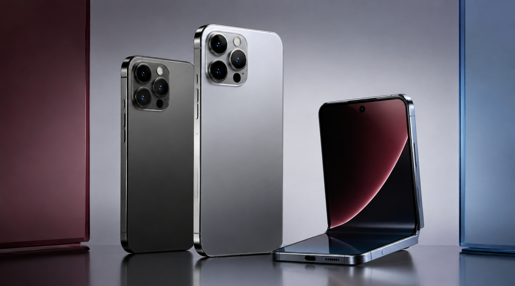 iPhone 18 シリーズのコンセプト画像。Pro、Pro Max、折りたたみ形状のスマートフォン。